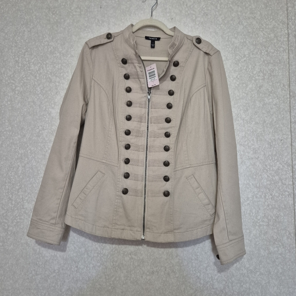 Torrid Tan Utility Jacket with Stand-Up Collar and Epaulettes...SIZE:1